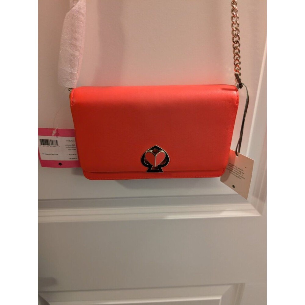 Kate Spade Nicola Twistlock Chain Wallet Crossbody Bag Smooth Leather Orange NWT